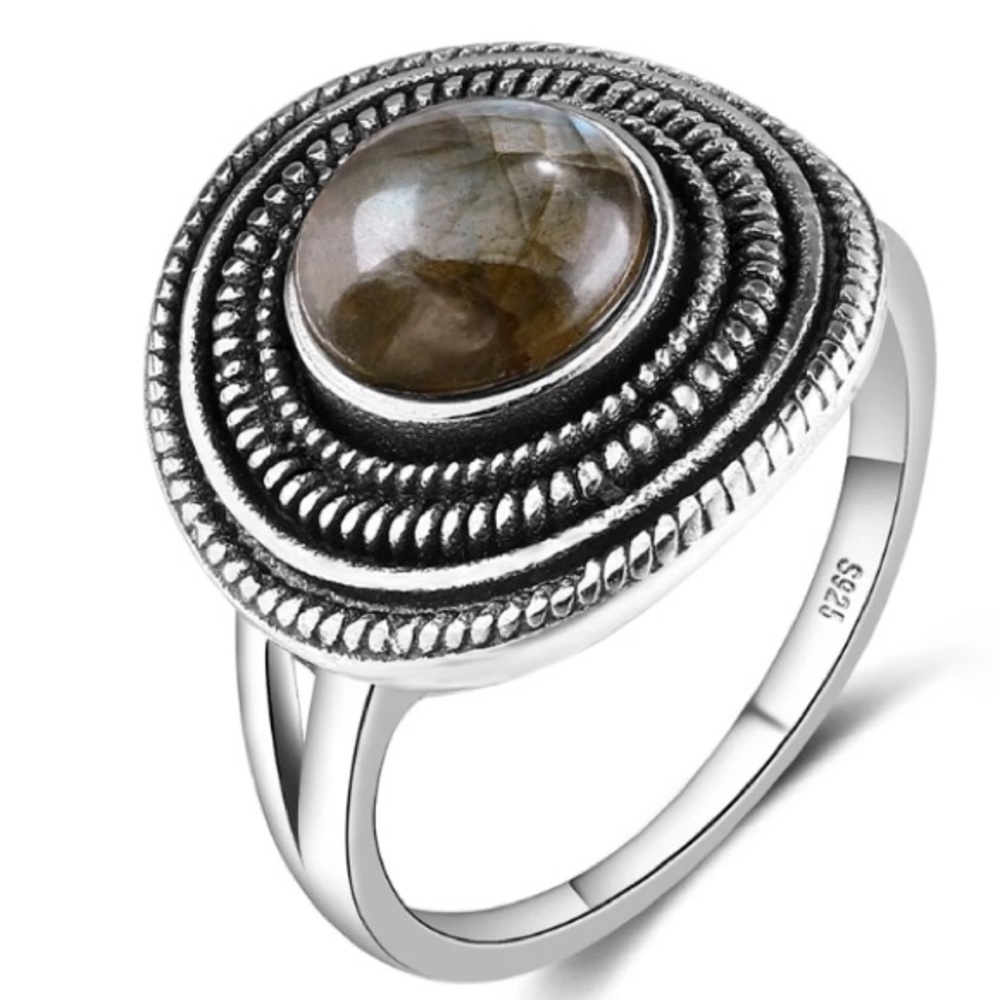 S925 Sterling Silver NATURAL Labradorite Ring!
